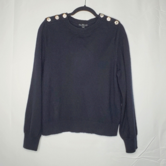 J. Crew Lamb's Wool Blend Crewneck Sweater Size L Jeweled Shoulder Buttons - Picture 9 of 13